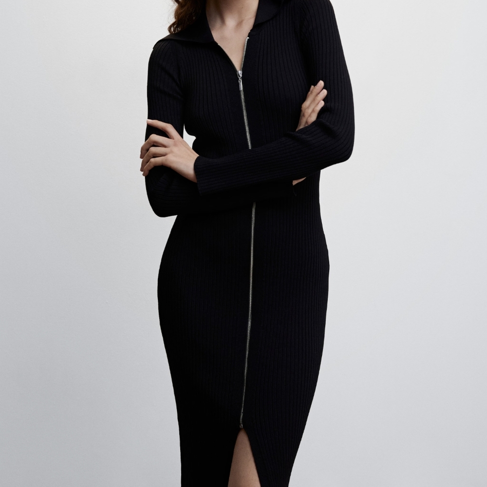 Express Black Ribbed zipper Midi Sweater Dress Size Medium